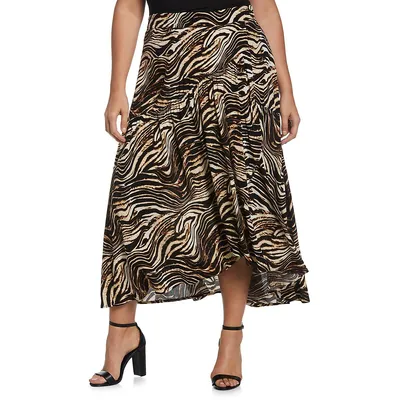 Plus Printed Wrap-Front Skirt