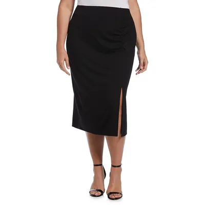 Plus Ruched Ponte Pull-On Skirt