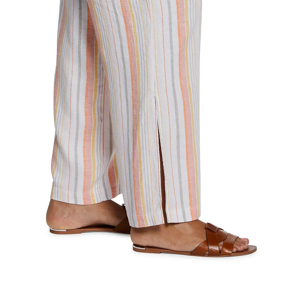 Multi-coloured striped linen trousers