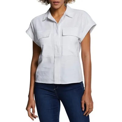 Linen-Blend Flap-Pocket Popover Shirt