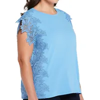 Plus Ella Sleeveless Lace-Trim Top