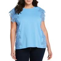 Plus Ella Sleeveless Lace-Trim Top