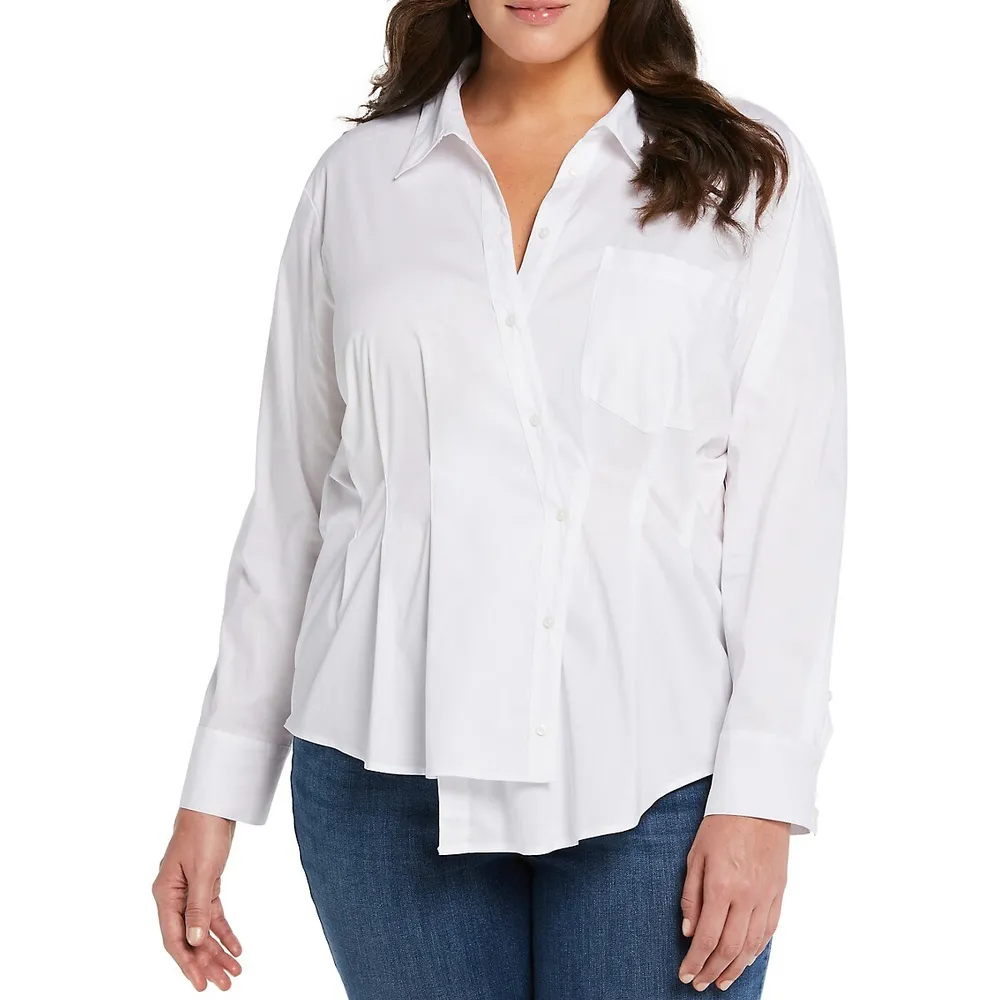 Plus Asymmetrical Wrap-Button Shirt