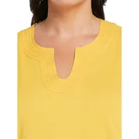 Plus Woven-Neck Jersey Top