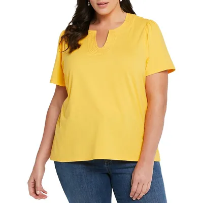 Plus Woven-Neck Jersey Top
