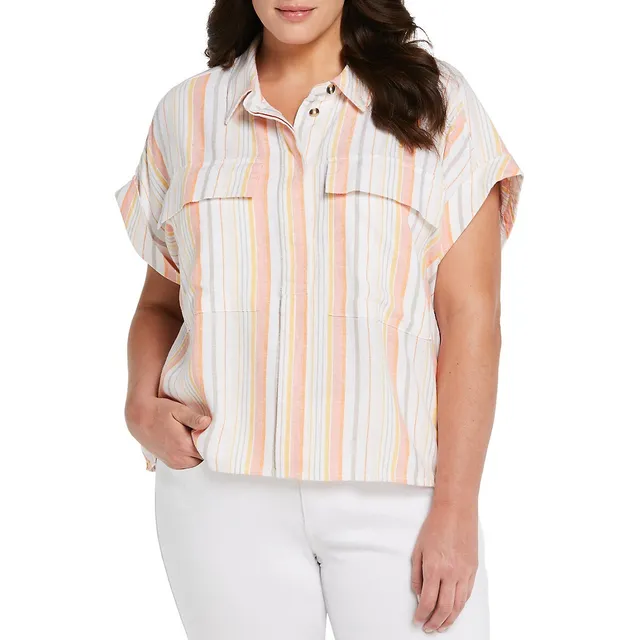 A.n.a Plus Linen Womens Short Sleeve Regular Fit Button-Down Shirt