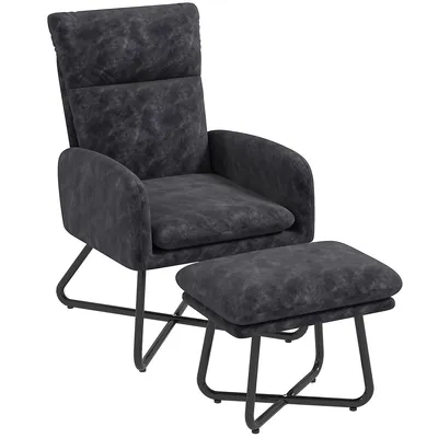 Modern Accent Chair With Ottoman Metal Legs Dark Grey