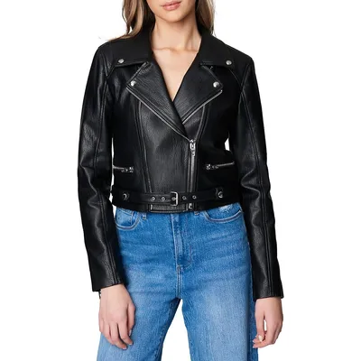 Hot Ticket Belted Faux-Leather Moto Jacket