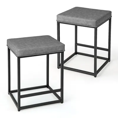 Set Of 2 Bar Stools 24" Counter Height Backless Kitchen Island Bar Chairs Brown/black/grey