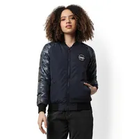 Women's Black Camouflage Puffer Regular Fit Bomber Jacket For Winter Wear