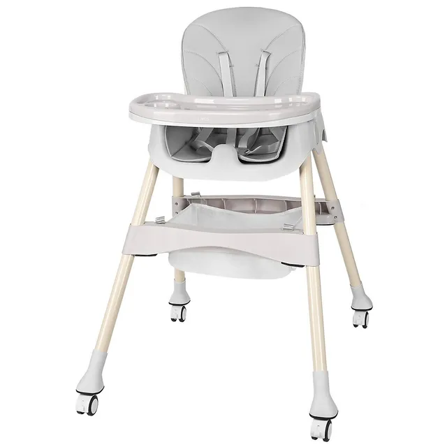 Portable Folding High Chair with Adjustable Tray for Babies and Toddlers,  Grey - LIVINGbasics®