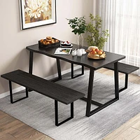 63" Large Dining Table For 4-6 People With Wavy Edge Heavy-duty Metal Frame Coffee/black
