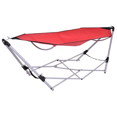 Portable Folding Hammock Lounge Camping Bed Steel Frame W/ Carry Bag Red