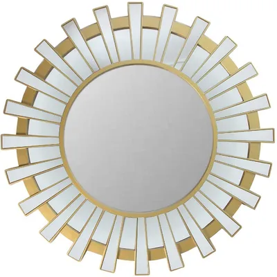 25.5" Matte Gold And Clear Sunburst Round Mirror Wall Decor