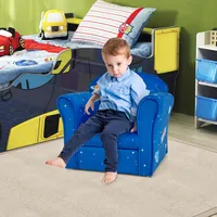 Kids Sofa Toddler Upholstered Armrest Chair Withsolid Wooden Frame Blue