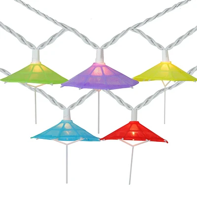 10-count Vibrantly Colored Umbrella Outdoor Patio String Light Set, 7.25ft White Wire