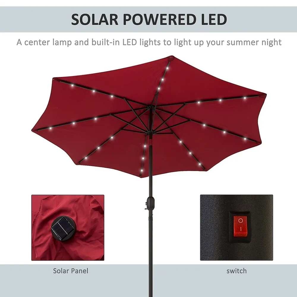 Outsunny 9ft Solar Patio Umbrella Outdoor, Grey | Kingsway Mall