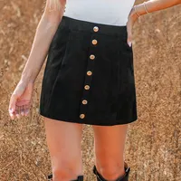 Women's Onyx High Waist Buttoned Mini Skirt