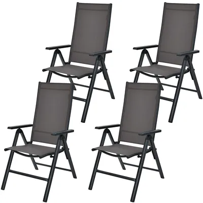 4pcs Patio Folding Dining Chairs Aluminium Adjustable Back Gray