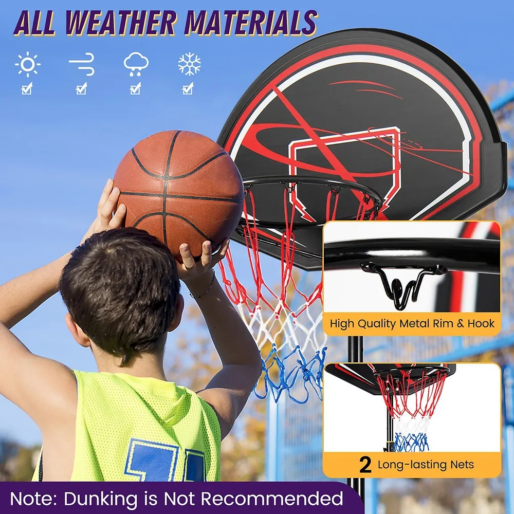 Height Adjustable Portable Basketball Hoop System Shatterproof Backboard  Wheels 2 Nets