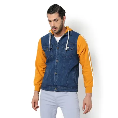 Men Colorblock Full Sleeve Stylish Casual Denim Jacket