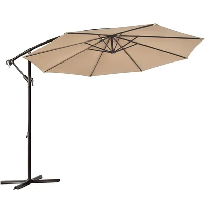 10ft Patio Offset Hanging Umbrella Easy Tilt Adjustment 8 Ribs Backyard