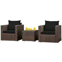 3pcs Patio Rattan Furniture Set Conversation Sofa Cushioned