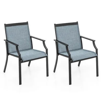 2 Piece Patio Dining Chairs Large Outdoor With Breathable Seat & Metal Frame