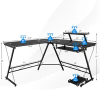 L Shaped Computer Desk Home Office Workstation W/ Movable Monitor Stand