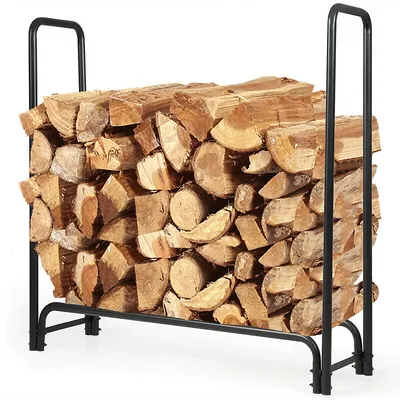 Costway 4 Feet Outdoor Steel Firewood Log Rack Wood Storage Holder For Fireplace Black