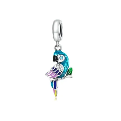Sterling Silver Multi Colored Parrot Dangling Charm