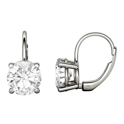 14k White Gold & 3.00 Ct. T.w. Round Created Moissanite Leverback Earrings