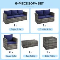 6pcs Rattan Sectional Sofa Set