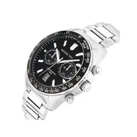 Men's Chronograph Stainless Steel Watch With Black Dial