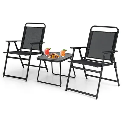 3pcs Patio Folding Conversation Chairs&table Heavy-duty Metal Outdoor Portable