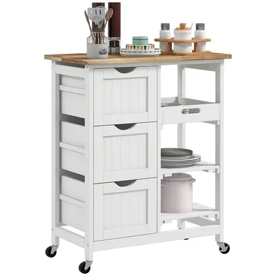 Rolling Kitchen Island Cart, Bar Serving Cart With Tray