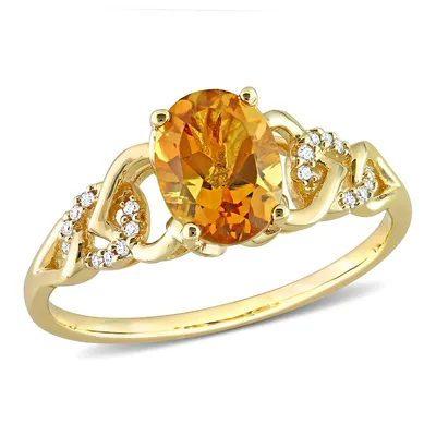 1 1/10 Ct Tgw Oval Citrine And Diamond Accent Link Ring 10k Yellow Gold