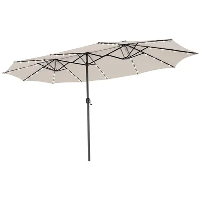 15ft Twin Patio Double-sided Umbrella 48 Solar Led Lights Crank Outdoor Winebeigecoffeeorange