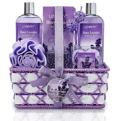 Bath And Body Gift - Honey Lavender Scent - Essential Oil Diffuser - 13pc