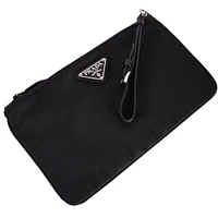Black Tessuto Nylon Pouch Logo Wristlet Clutch Bag