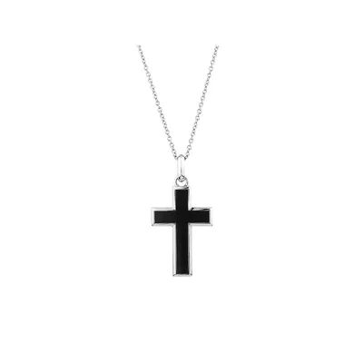 Onyx Cross Pendant In Silver With 65cm Cable Chain
