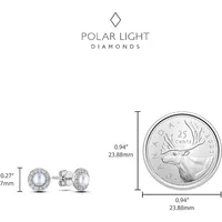 10k White Gold 3.5mm Birthstone Studs & Detachable 0.20 Cttw Canadian Diamond Halo Earring Jackets
