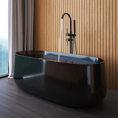 Bathroom Faucets Floor Mount, freestanding Tub Filler With Handheld Shower-matte Black