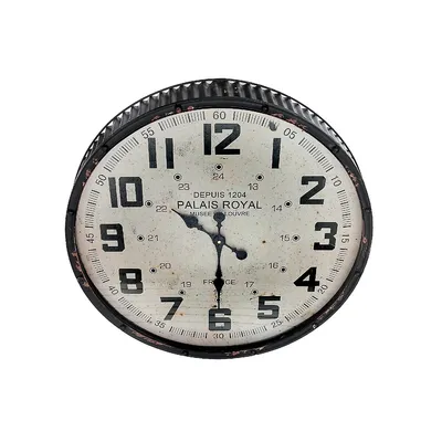 Vintage Metal Round Rippling Edge Wall Clock With Glass (black)