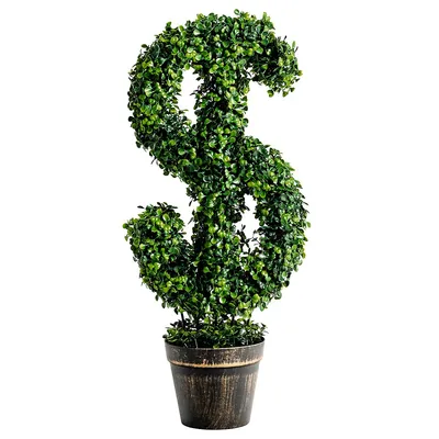 24" Artificial Boxwood Topiary Plant Faux Decorative Tree Indoor Outdoor