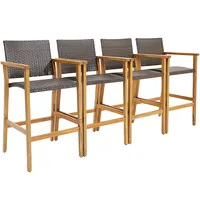 Patio Pe Wicker Bar Chairs Height Barstools With Acacia Wood Armrests Balcony