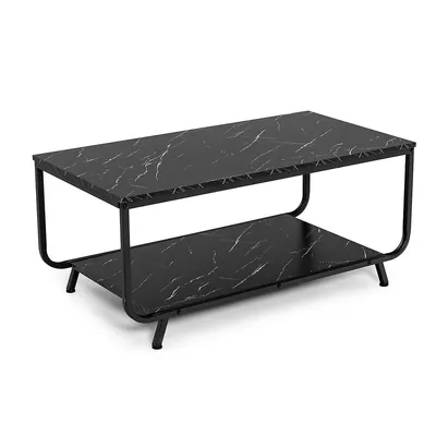 Coffee Table 2-tier Modern Marble Coffee Table W/ Storage Shelf For Living Room
