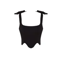 Women Glam Fitted Basic Square Collar Woven Bustier