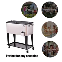 Patio Cooler Rolling Ice Beverage Chest Stainless Steel Pool Outdoor 80 Quart