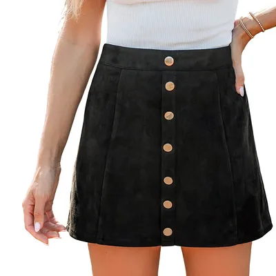 Women's Onyx High Waist Buttoned Mini Skirt